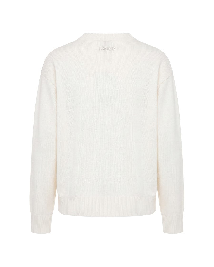 Liu Jo White Minnie Intarsia Fine Knit Sweater