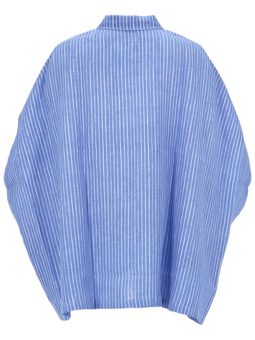 120% Lino Blue Vertical Stripes Oversized Shirt
