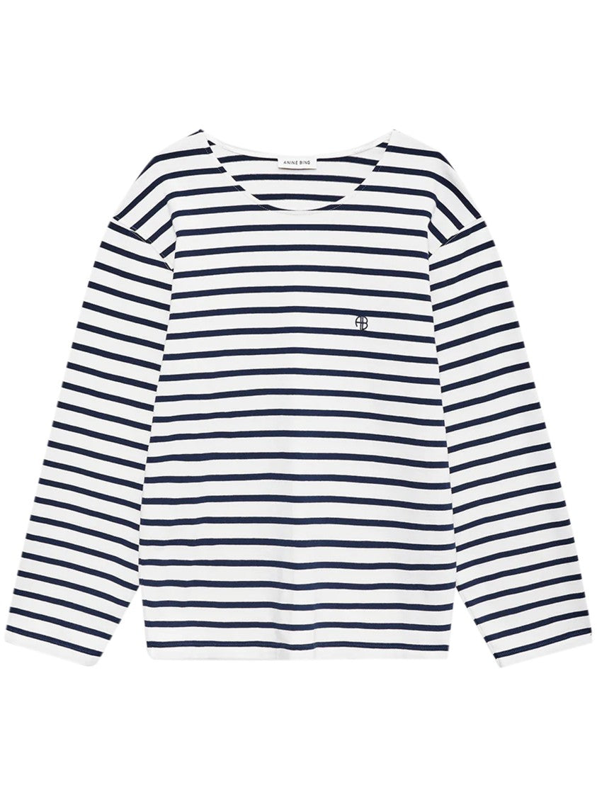 Anine Bing Long-Sleeve Striped Relaxed Fit Top With Embroidered Logo