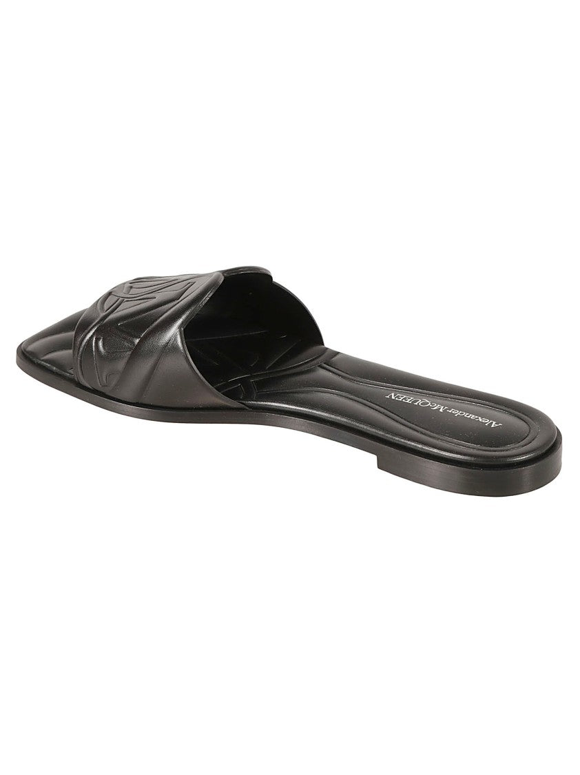 Alexander Mcqueen Black Sandals With Embossed Detailing