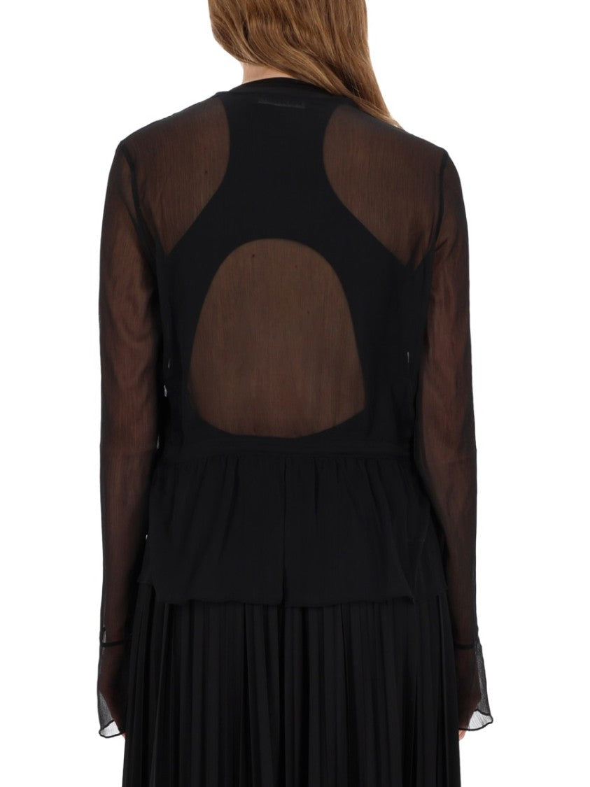 Our Legacy Sheer Long-Sleeved Top With Peplum Hem And Keyhole Closure