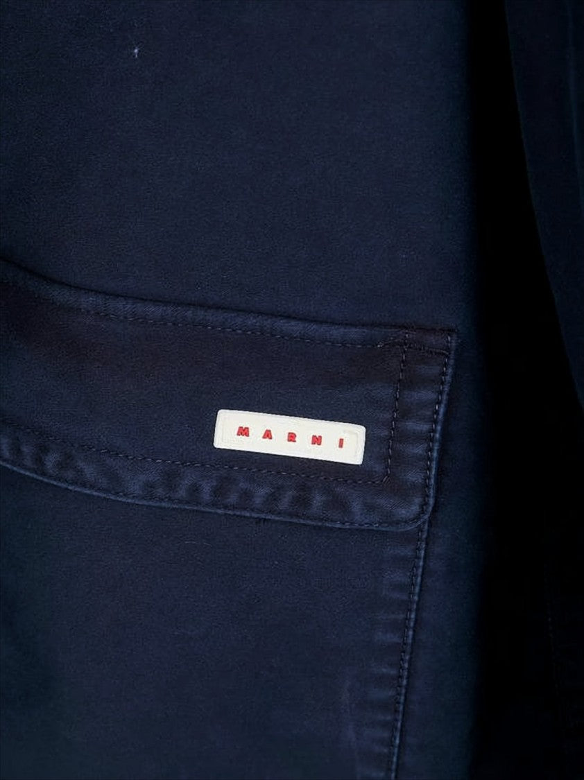 Marni Navy Blue Cotton Jacket With Classic Collar And Utility Pockets