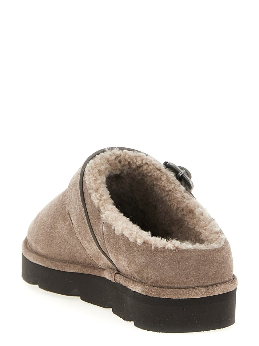 Brunello Cucinelli Suede Sabots With Sherling Lining