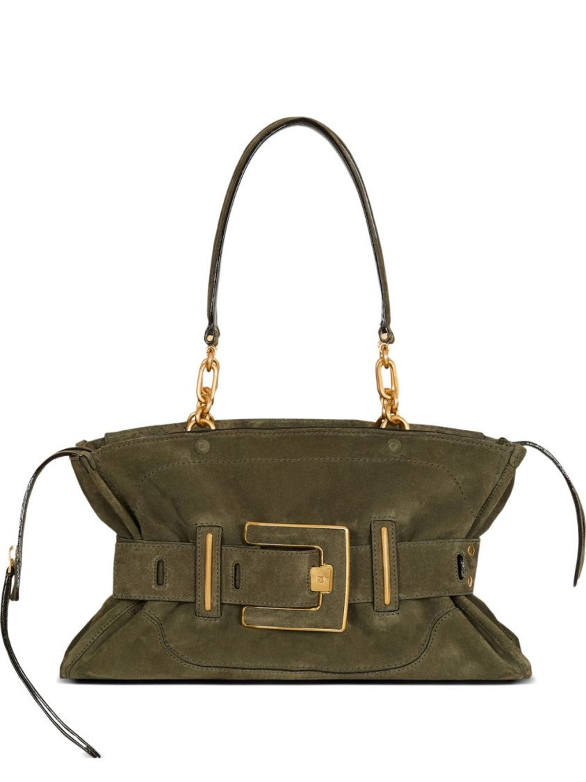 Balmain Green Calf Suede Gold Hardware Bag