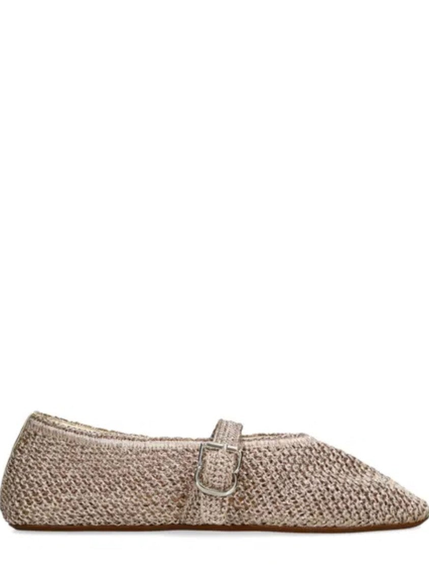Alaïa Pink Rounded Toe Metallic Mesh Flats