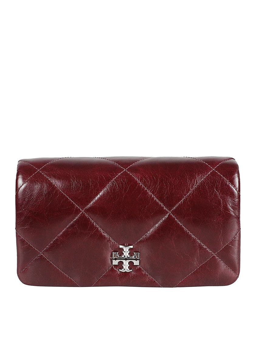 Tory Burch Quilted Burgundy Leather Shoulder Bag With Chain-Link Strap