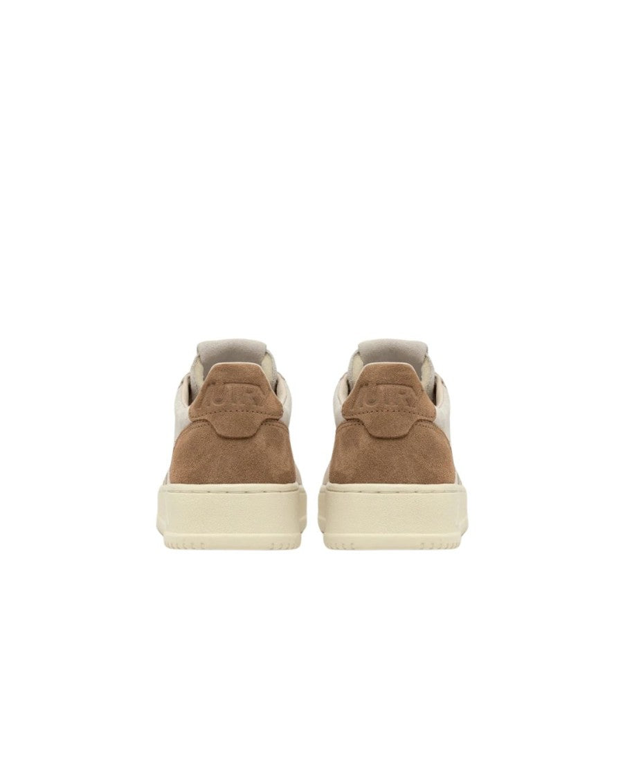 Autry Medalist Low Tricolor Sneakers In Sand And Cigar Suede