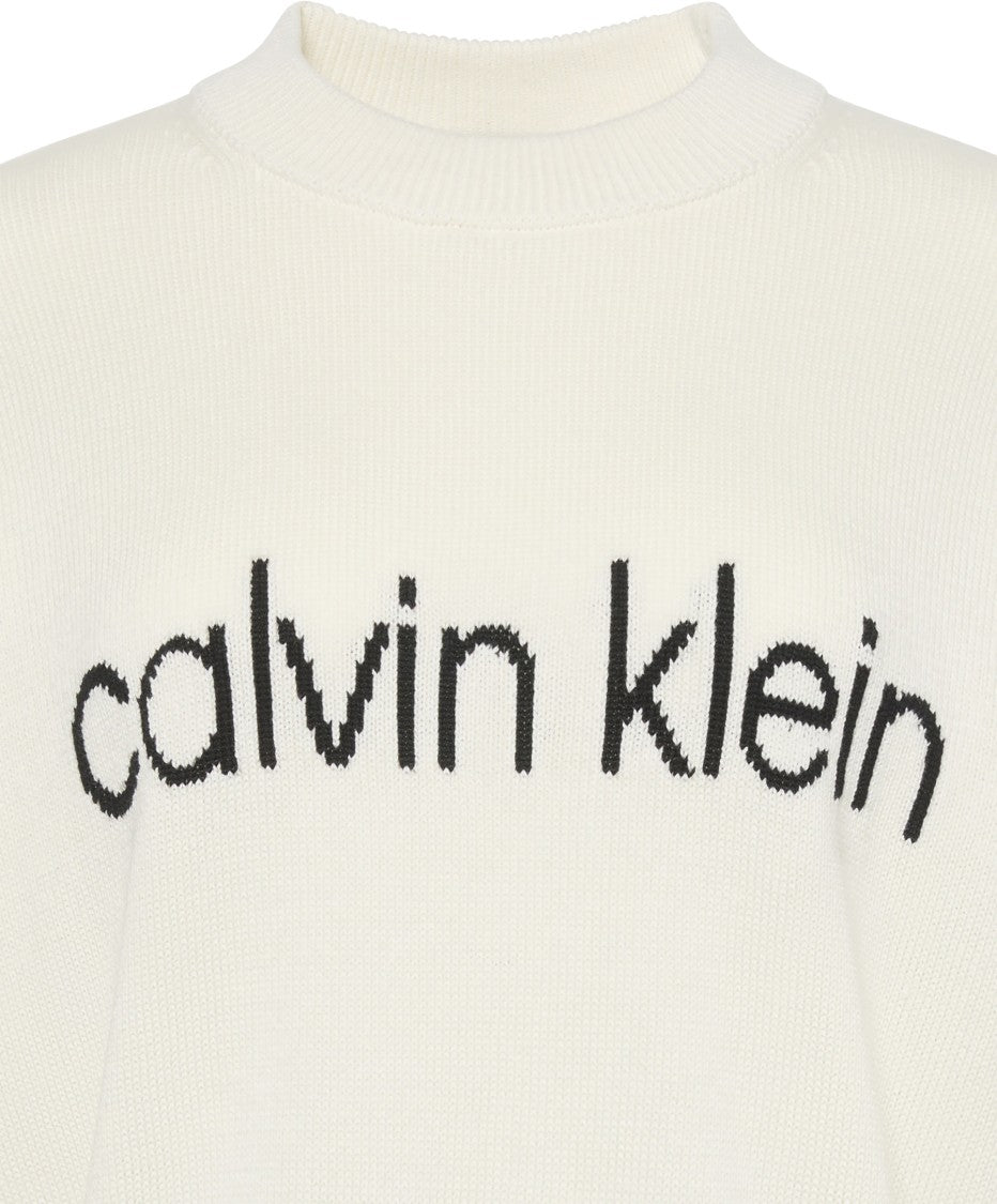 Calvin Klein Cream Relaxed-Fit Sweater With Graphic Logo