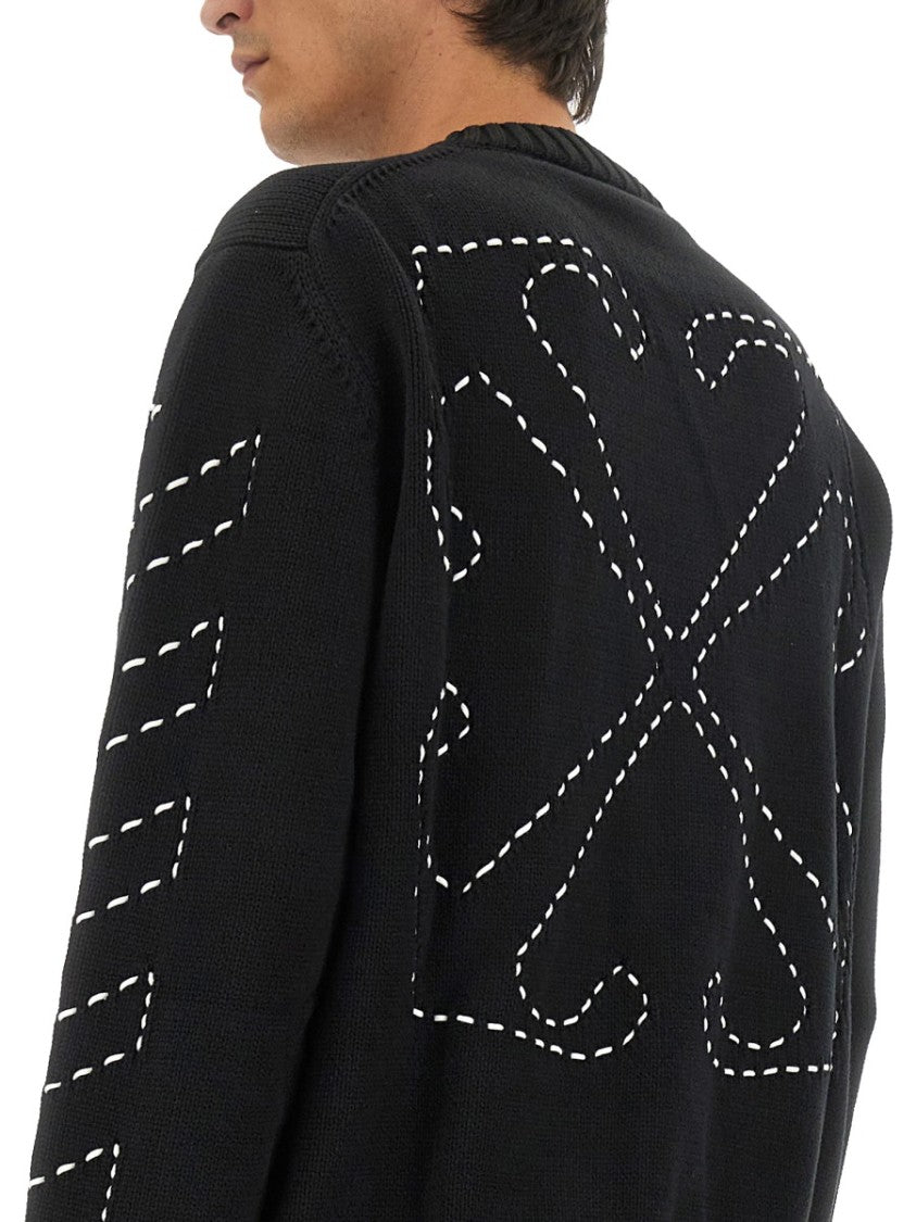 Off-White Regular Fit Jersey With Distinctive Logo And Textured Detailing