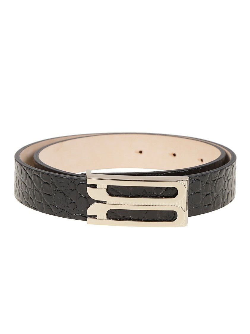 Victoria Beckham Dorian Frame Textured Calf Leather Geometric Buckle Belt