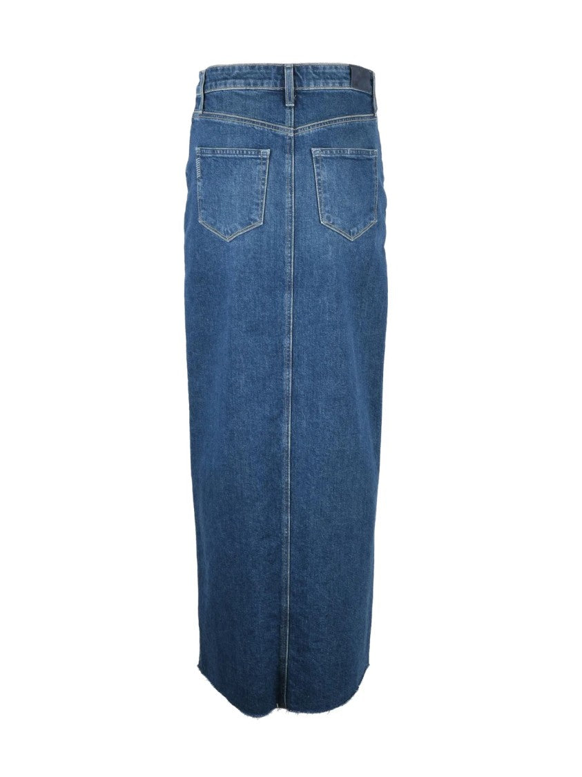 Paige Blue Cotton Elastane Women's Long Denim Skirt