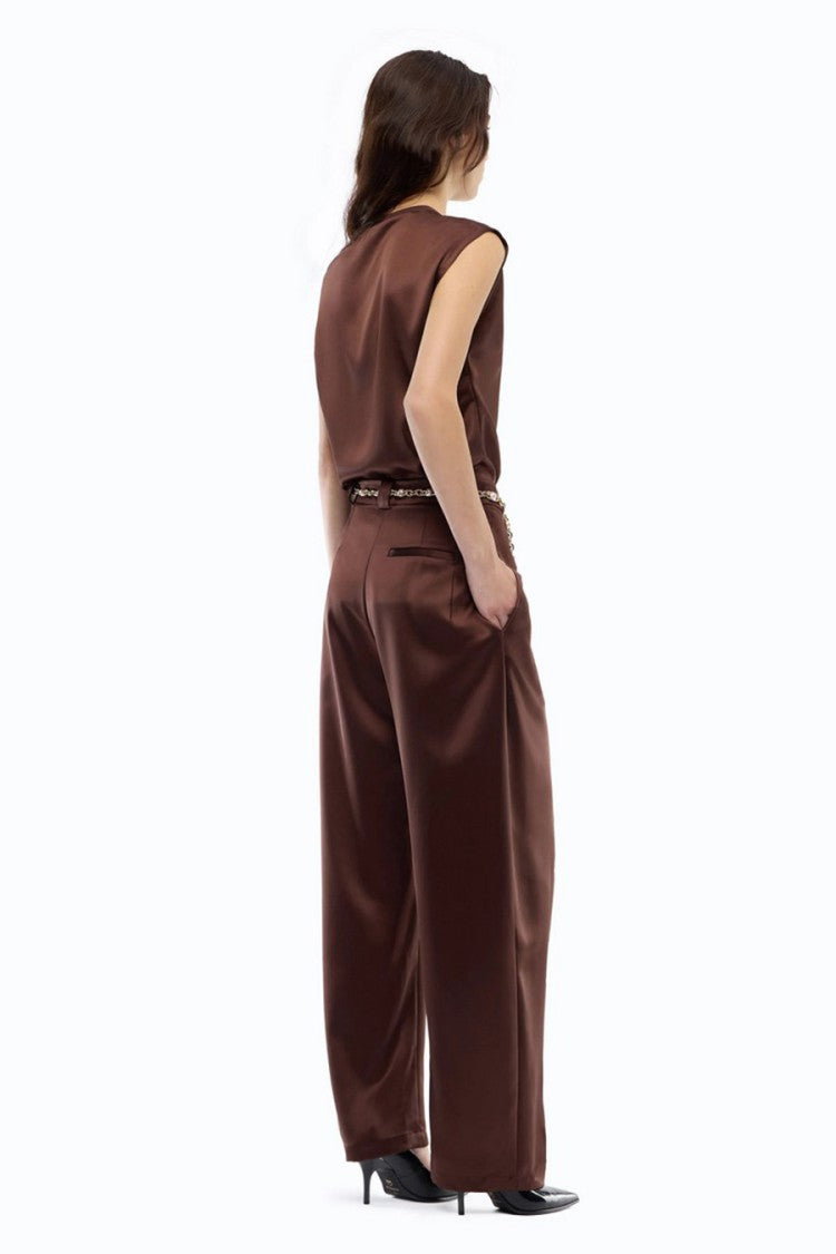 Pinko Brown Polyester-Viscose Blend Wrap-Front Trousers