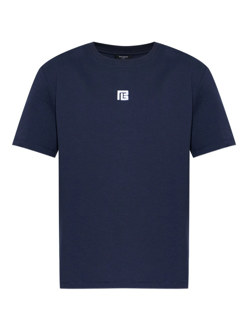 Balmain Blue Loose Ss Relaxed Logo T-Shirt