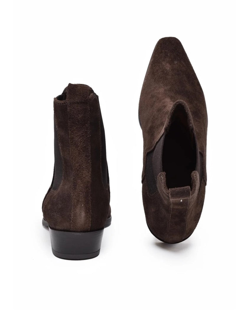 Copenhagen Studios Brown Suede Pointed Toe Elastic Ankle Boots