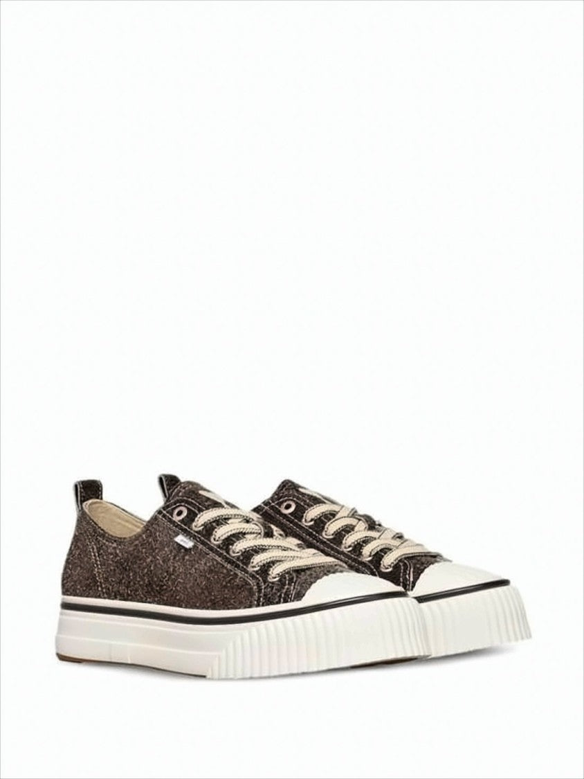 Ami Textured Dark Brown Low-Top Sneakers With Cream Laces And Heart Detail