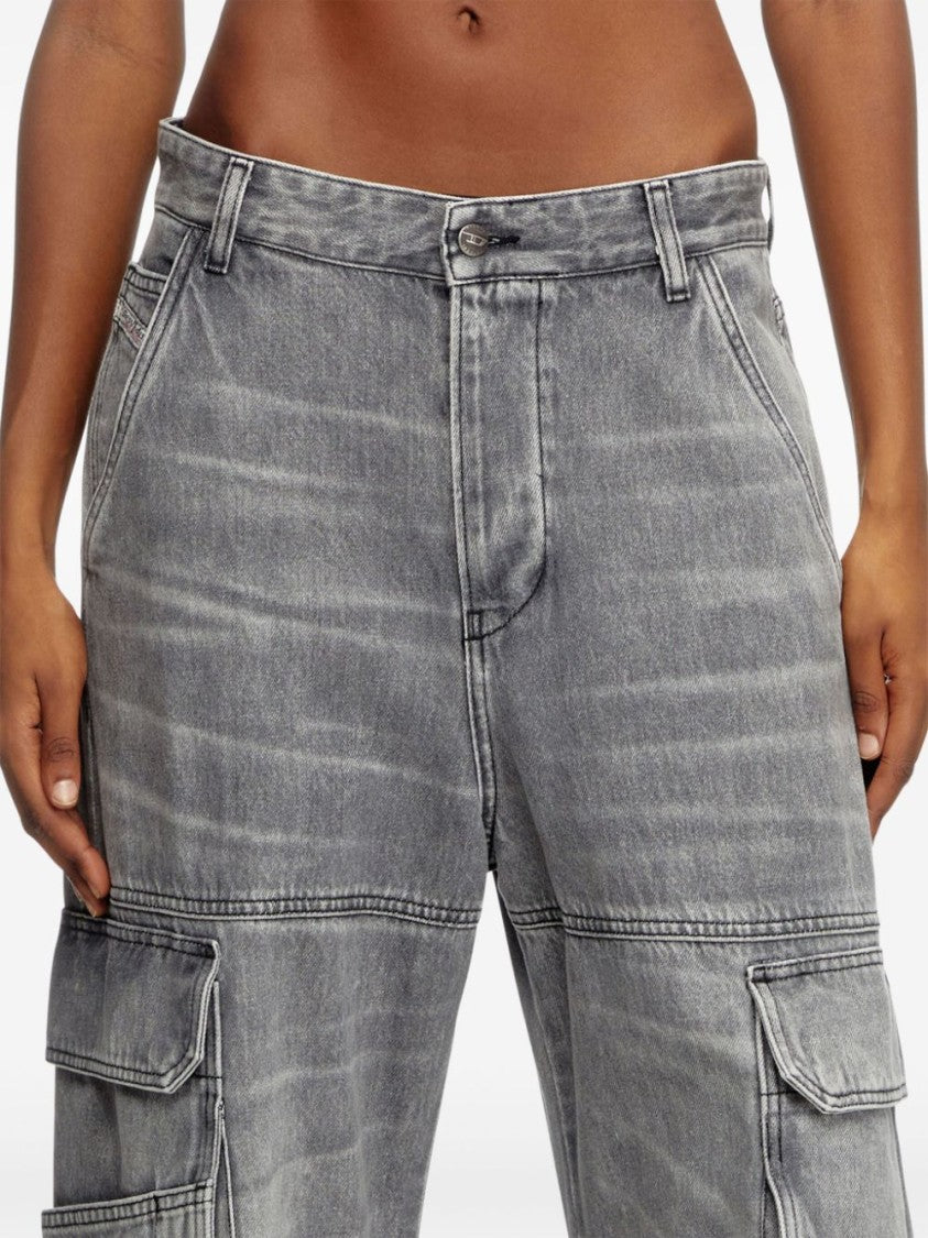 Diesel High-Waist Wide-Leg Denim Jeans With Cargo Pockets