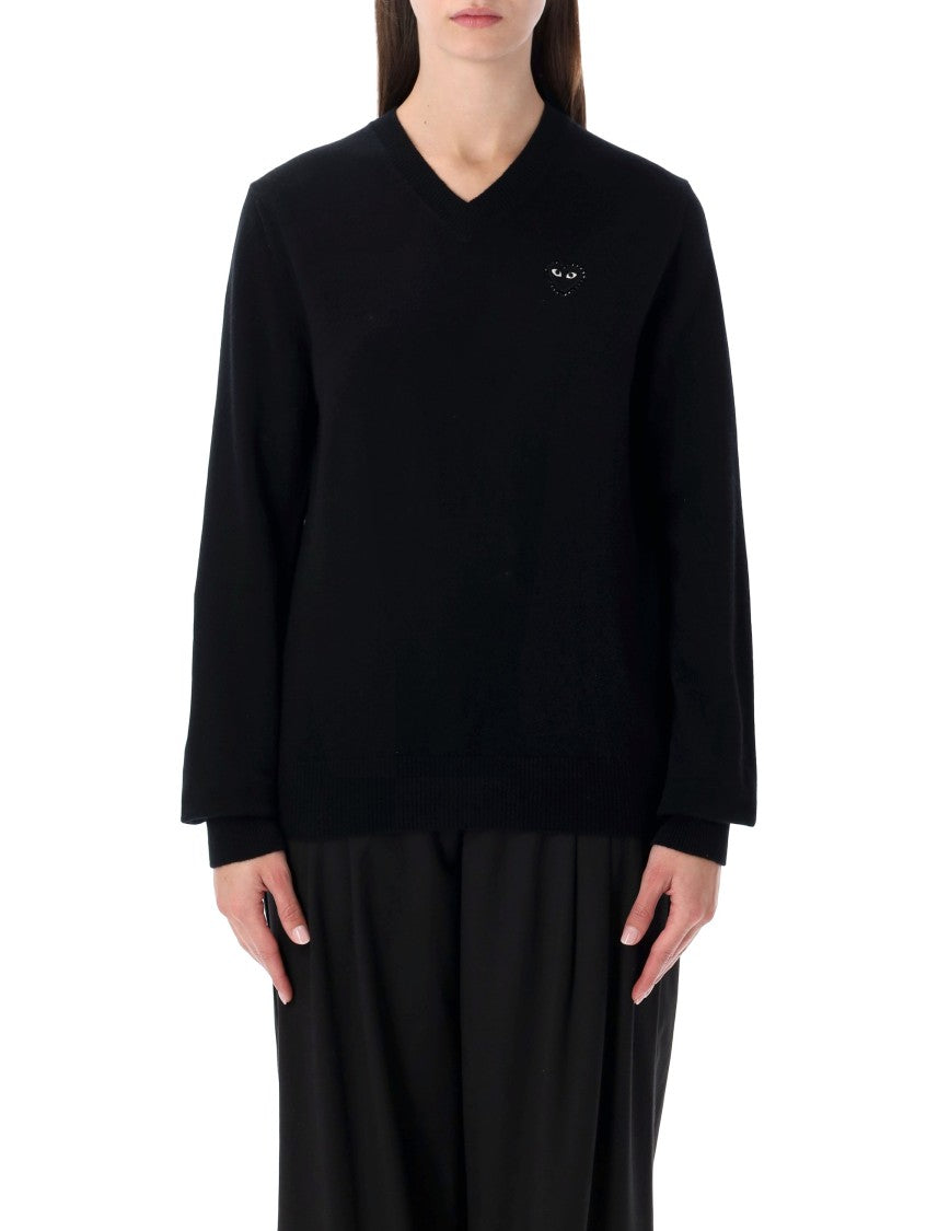 Comme Des Garçons Play Wool V-Neck Sweater With Black Heart