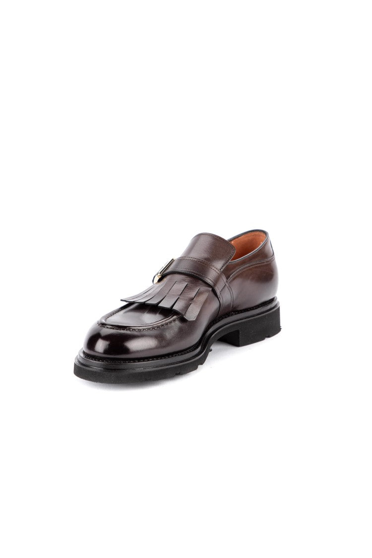 Santoni Single Buckle Leather Shoes With Fringe