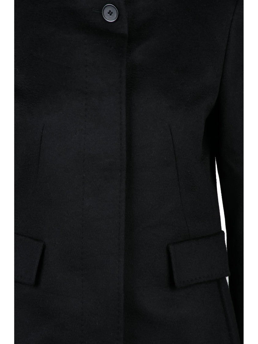 Max Mara Timeless Black Virgin Wool Agnese Coat With High Collar And Flap Pockets