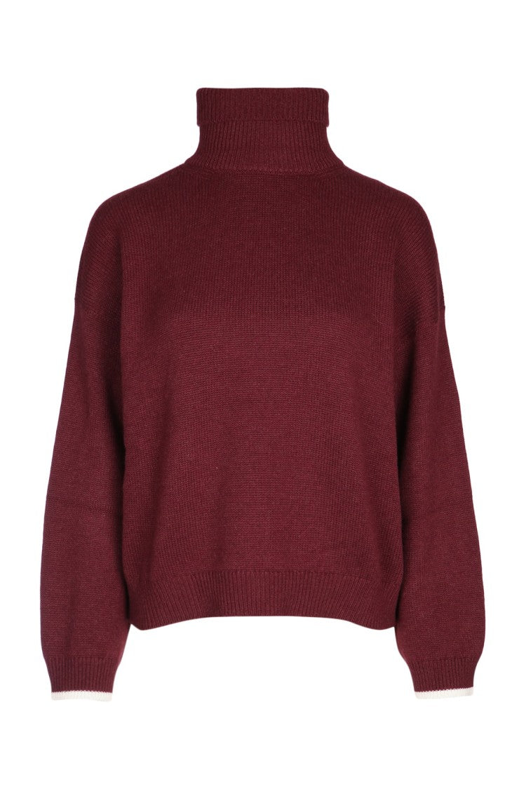 Brunello Cucinelli Ribbed Burgundy Cashmere Turtleneck Sweater