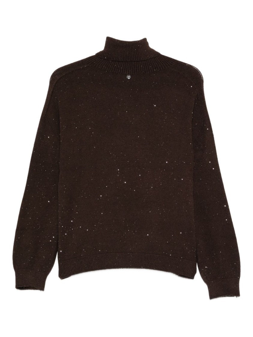 Liu Jo High-Neck Brown Sweater With Textured Flecks