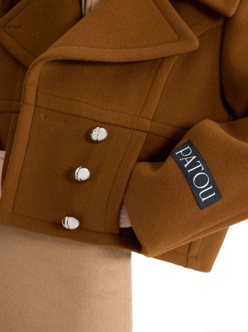 Patou Cropped Double-Breasted Coat With Wide Lapels