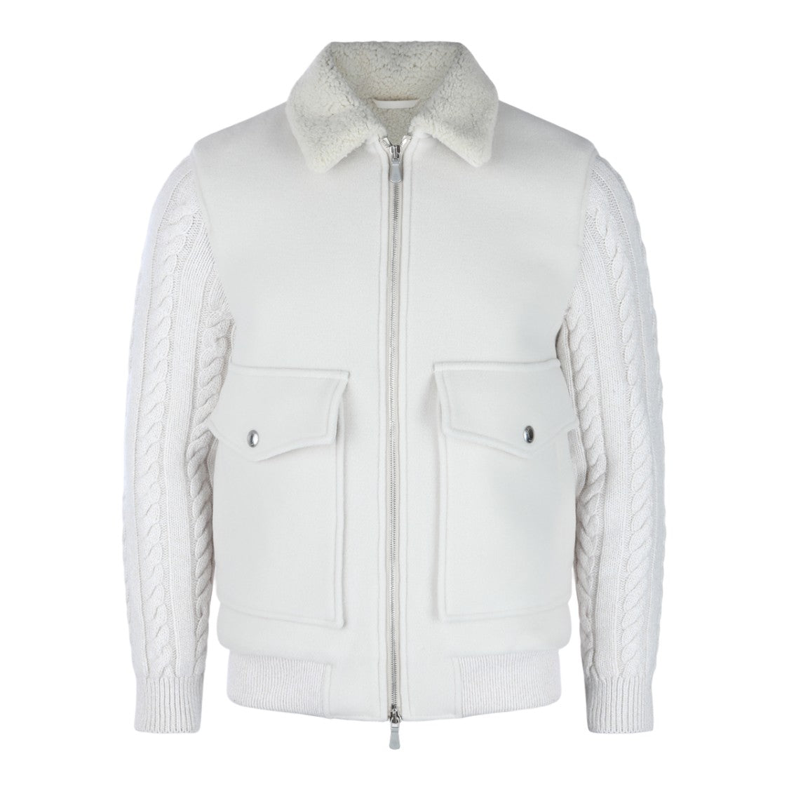 Eleventy Textured White Jacket With Plush Collar