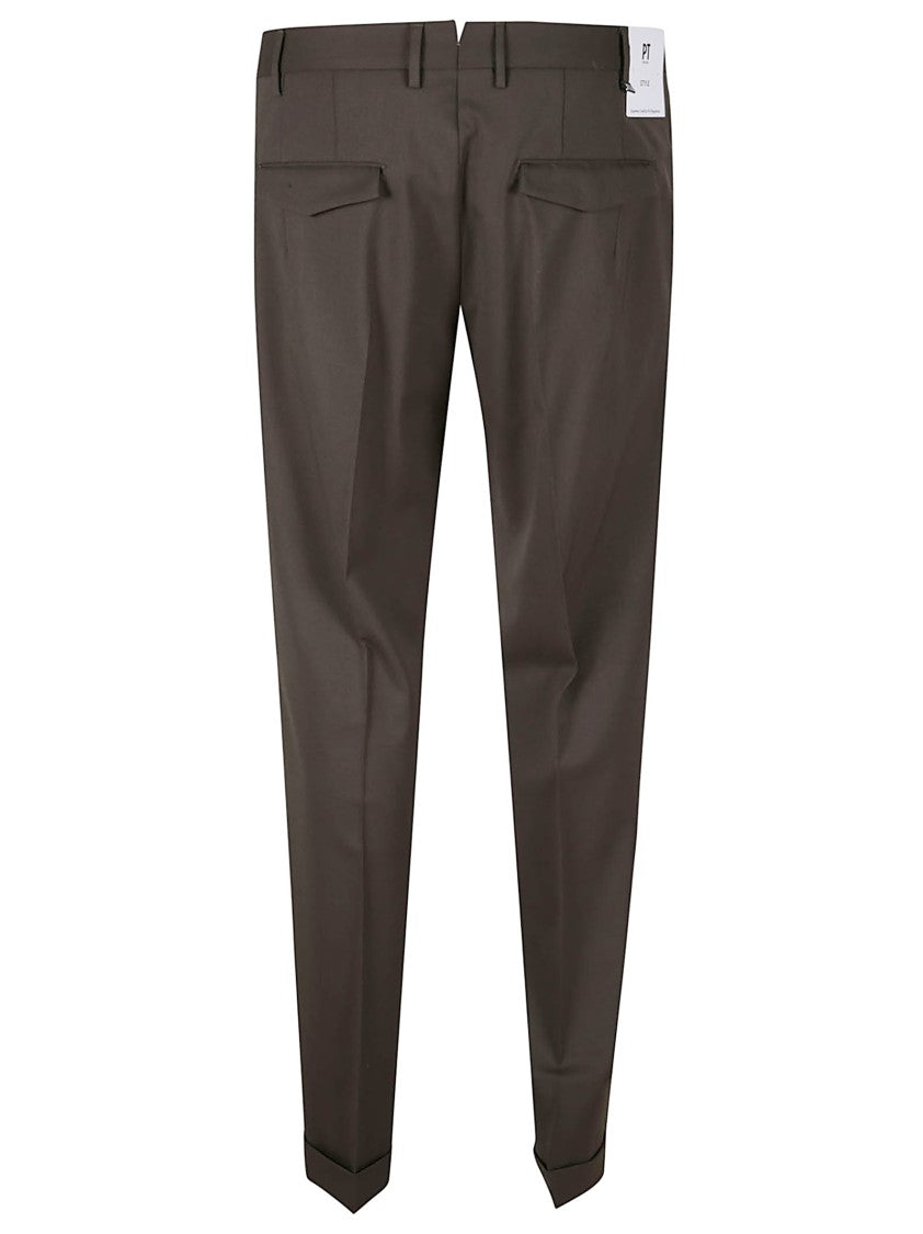 Pt Torino Tailored Brown Trousers With Pleated Front