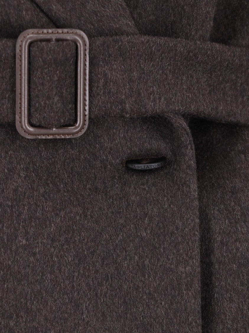 Tagliatore Double-Breasted Virgin Wool Coat With Notched Lapel And Elegant Belt