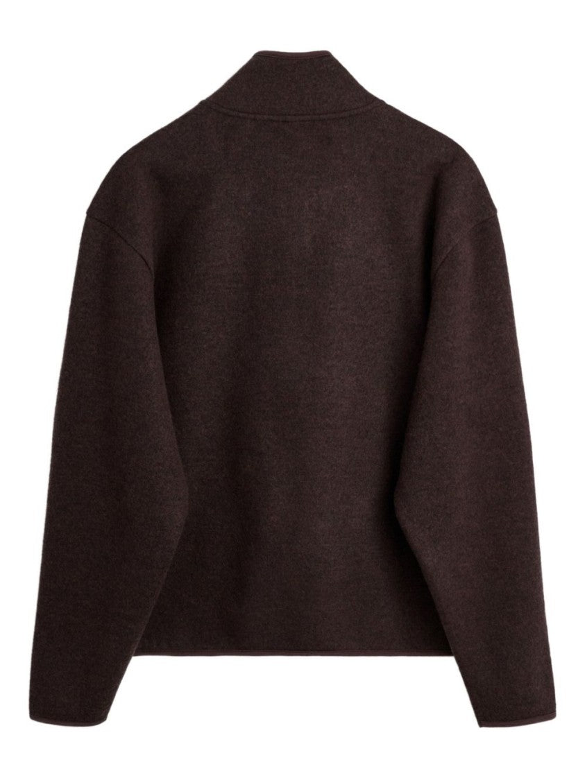 Sunflower Brown Wool Sweater With Half Zip Fastening