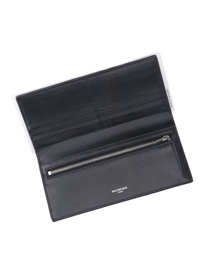 Balenciaga Long Black Wallet With Textured Finish