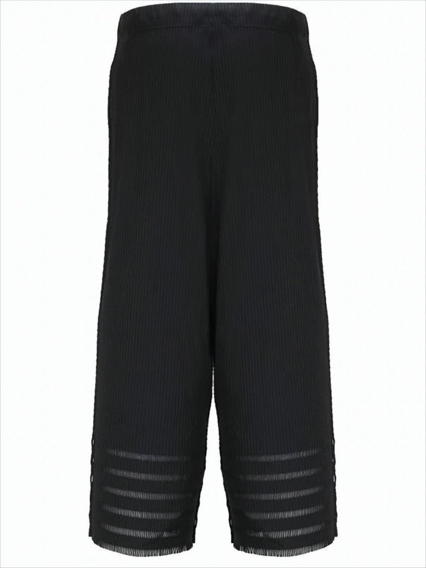 Pleats Please Pleated Textured Jogging Pants With Sheer Hem Detail