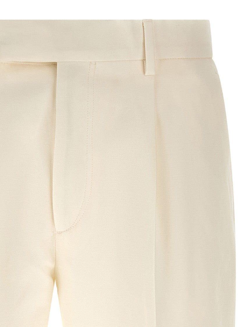 Zegna Tailored Cotton-Linen Blend Formal Trousers With Front Pleats