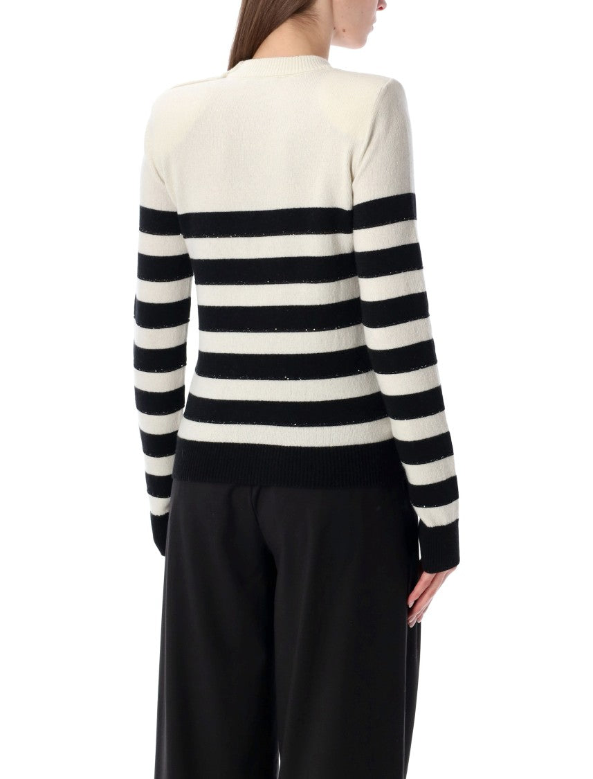 Balmain Lion Head Buttons Striped Sweater