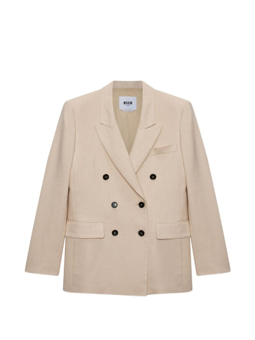 Msgm Beige Double-Breasted Blazer With Peak Lapels And Flap Pockets