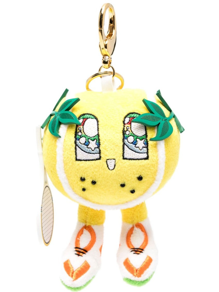 Casablanca Plush Yellow Tennis Ball Keychain With Racket Charm
