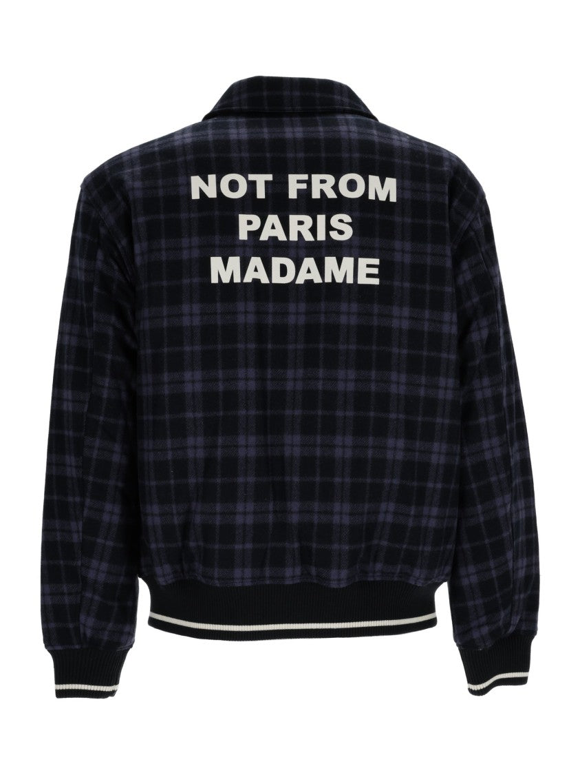 Drôle De Monsieur Navy Check Flannel Slogan Casual Jacket