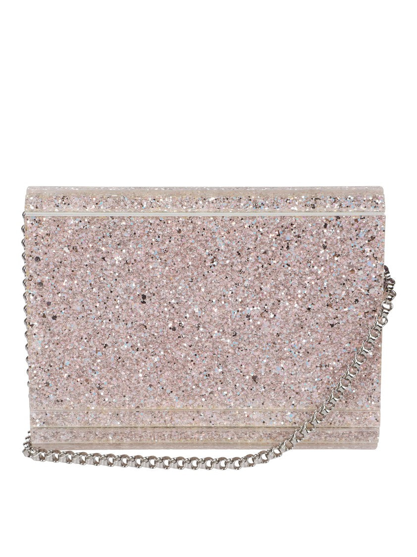 Jimmy Choo Structured Glitter-Finish Pink Clutch