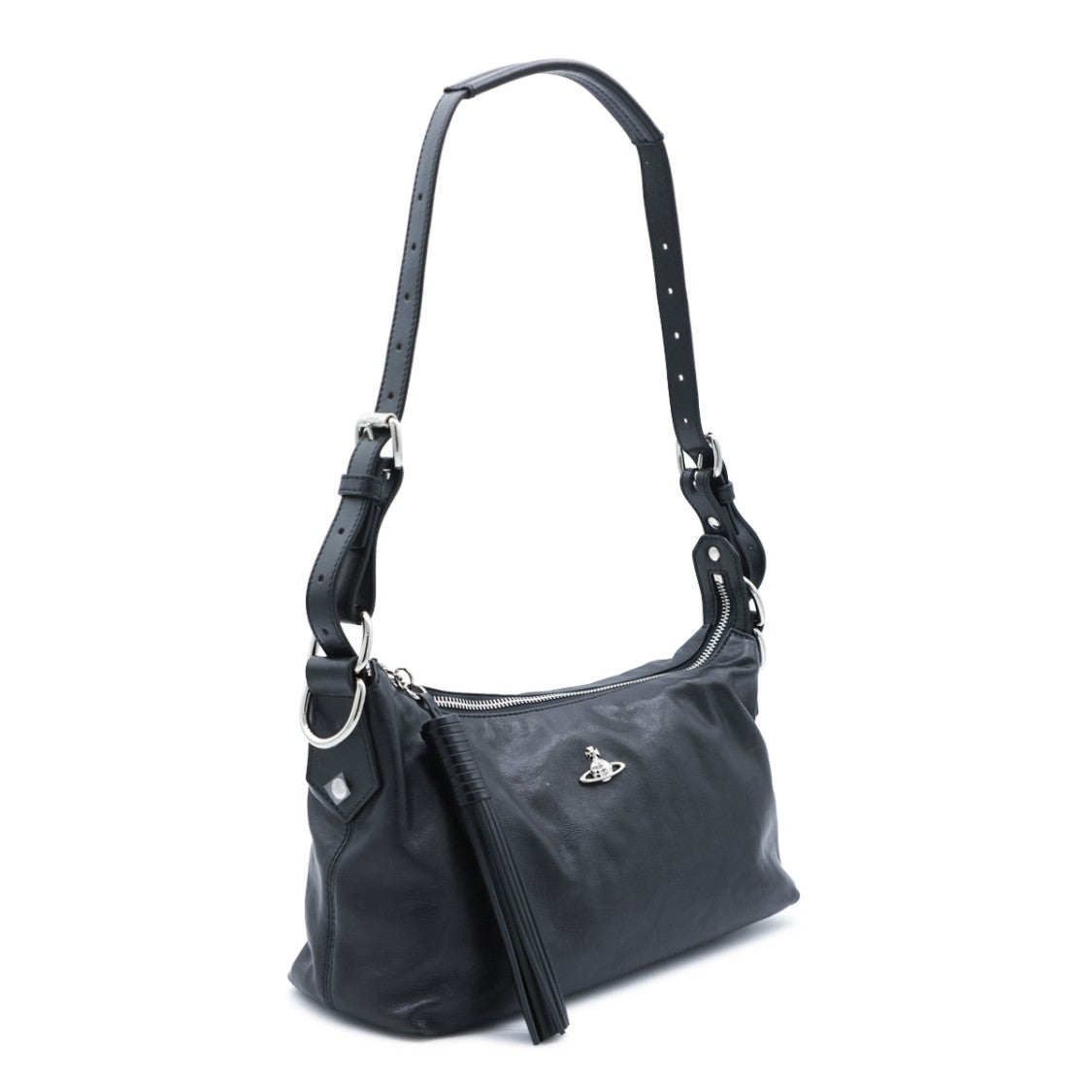 Vivienne Westwood Rectangular Leather Shoulder Bag With Silver Emblem And Adjustable Strap