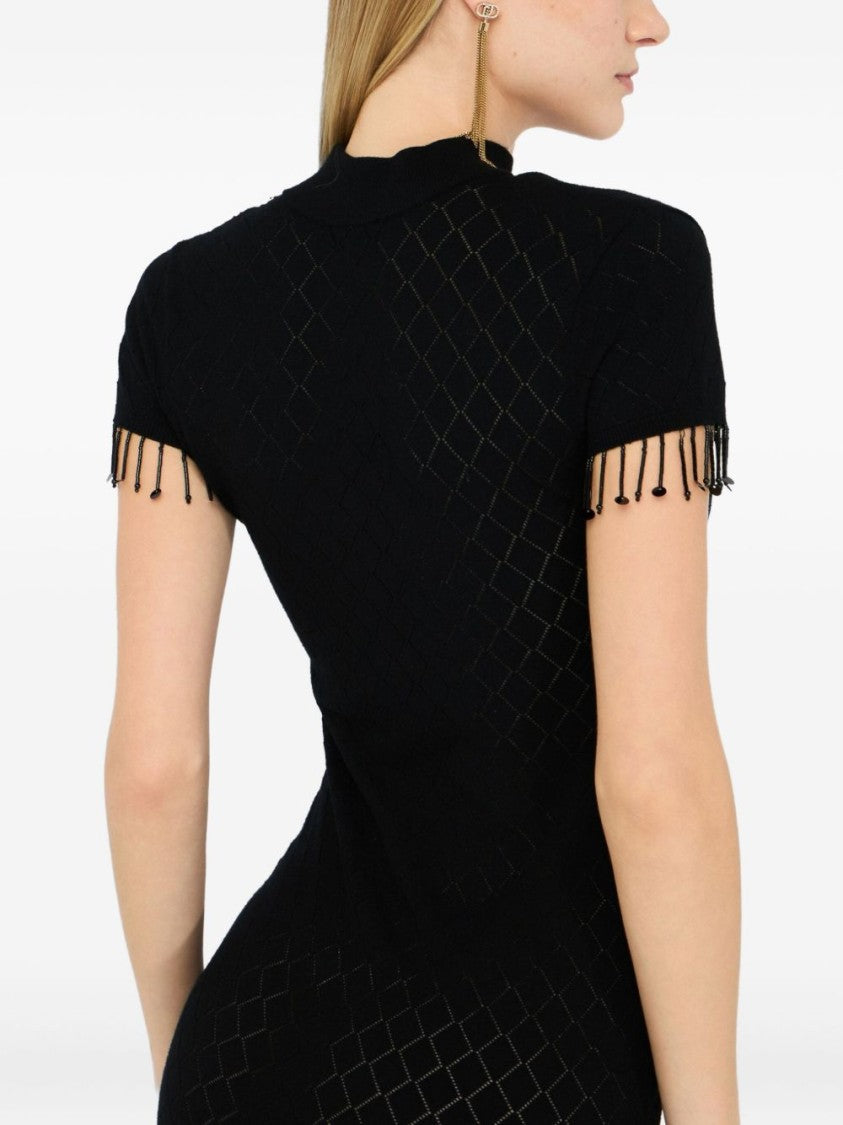 Liu Jo Fitted Black Midi Dress With Choker Neckline