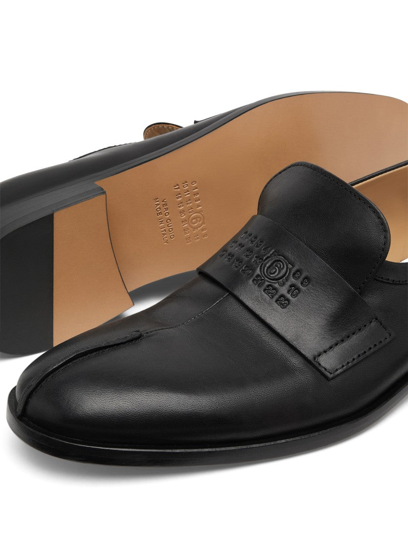 Mm6 By Maison Margiela Pointed Toe Black Calf Leather Flats