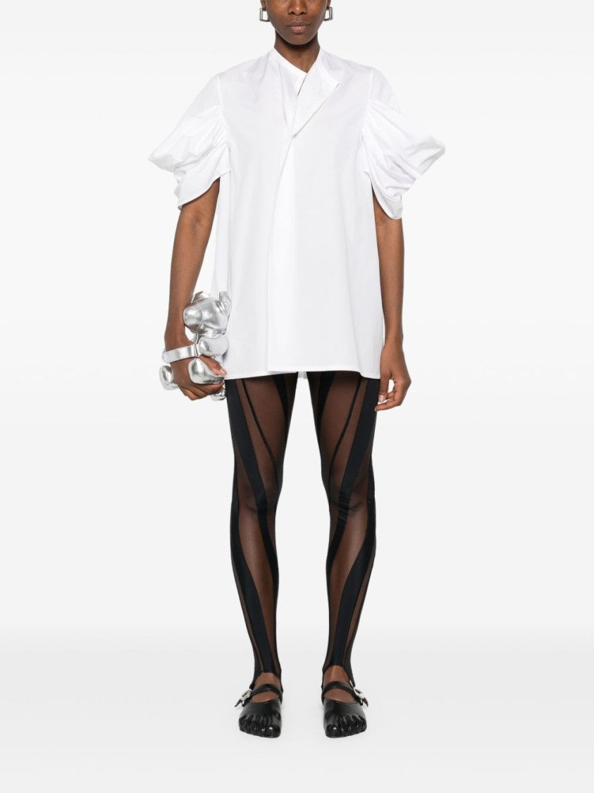 Junya Watanabe White Cotton Top With Pleated Balloon Sleeves