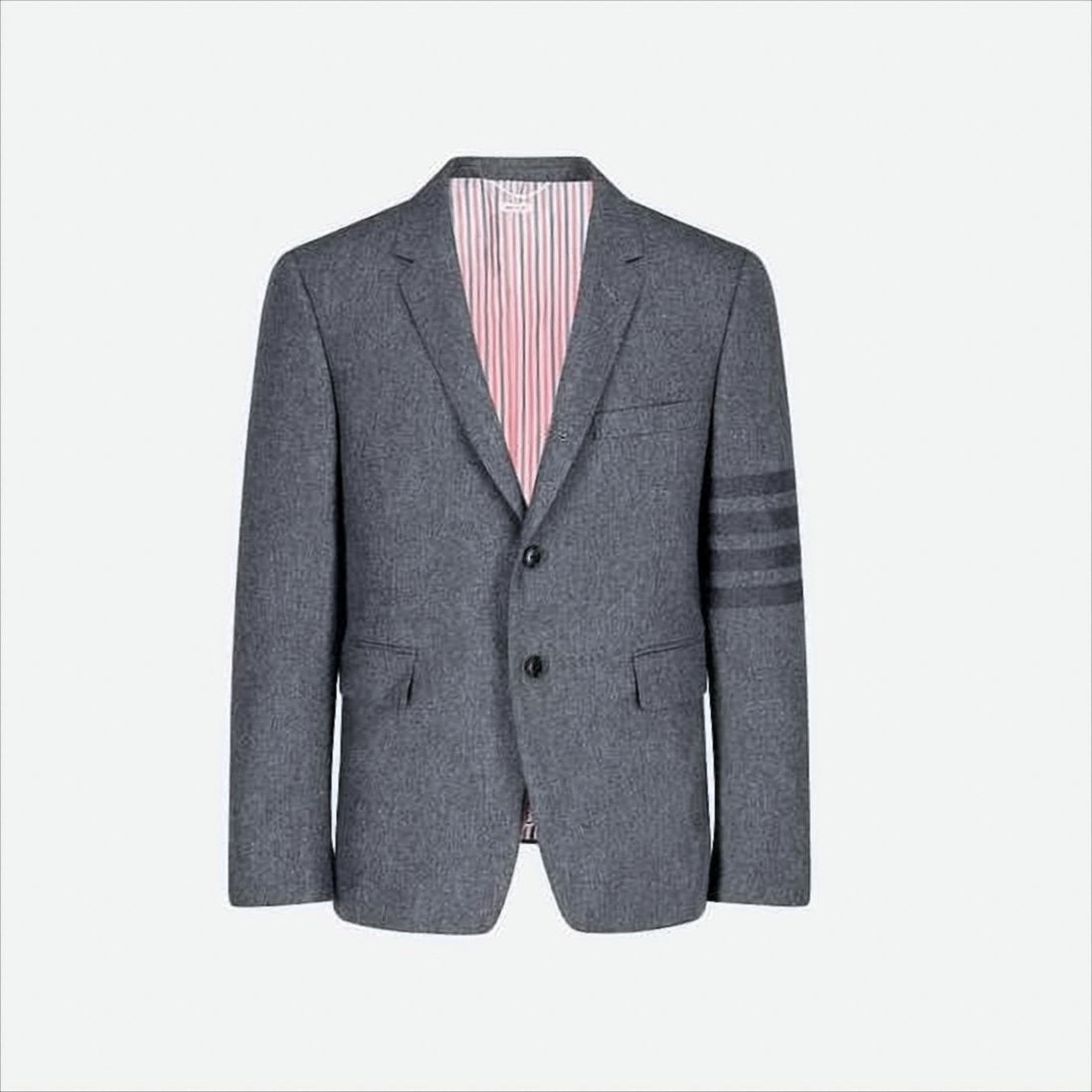 Thom Browne Tailored Grey Wool And Cashmere Blazer With Distinctive Stripe Detail