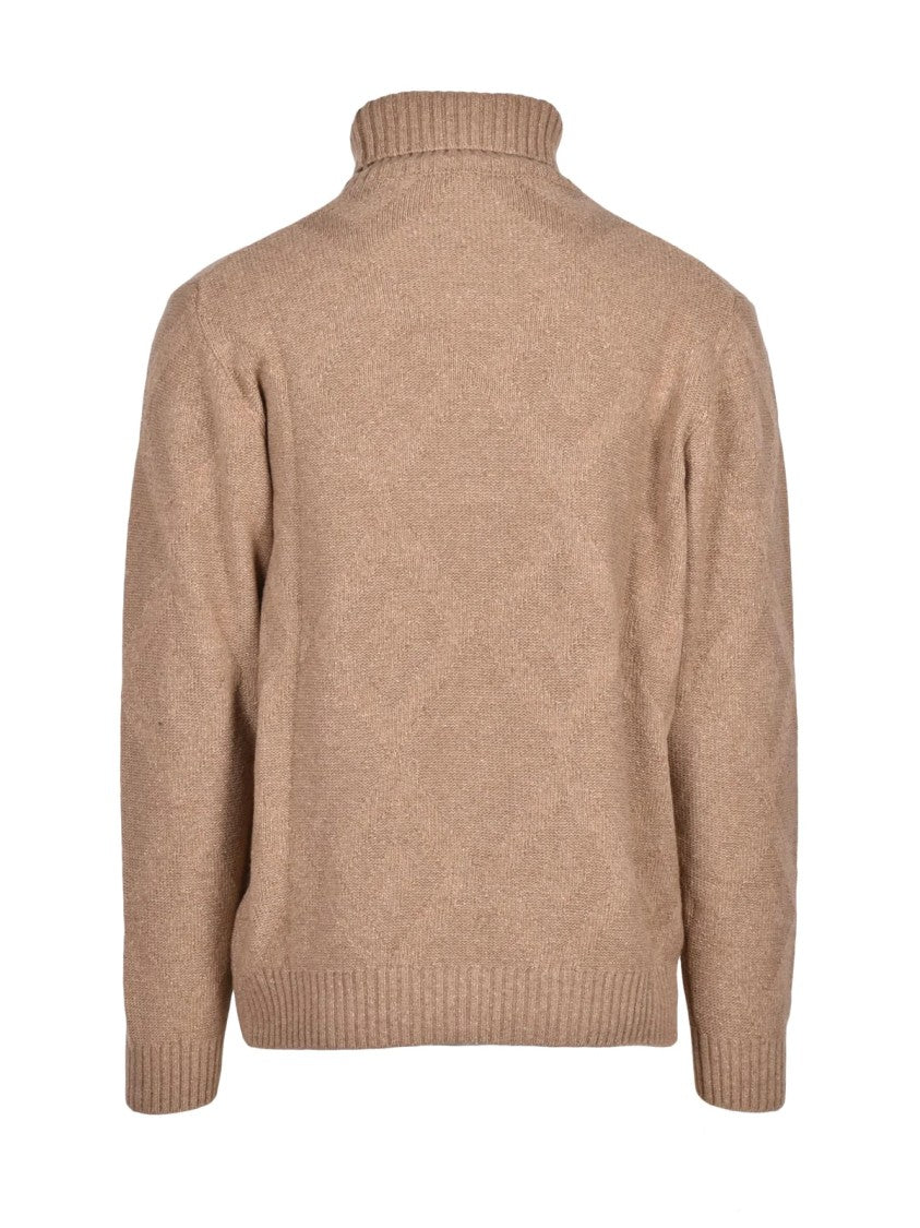 Cashmere Company P. Embroidered Beige Turtleneck Sweater With Ribbed Details