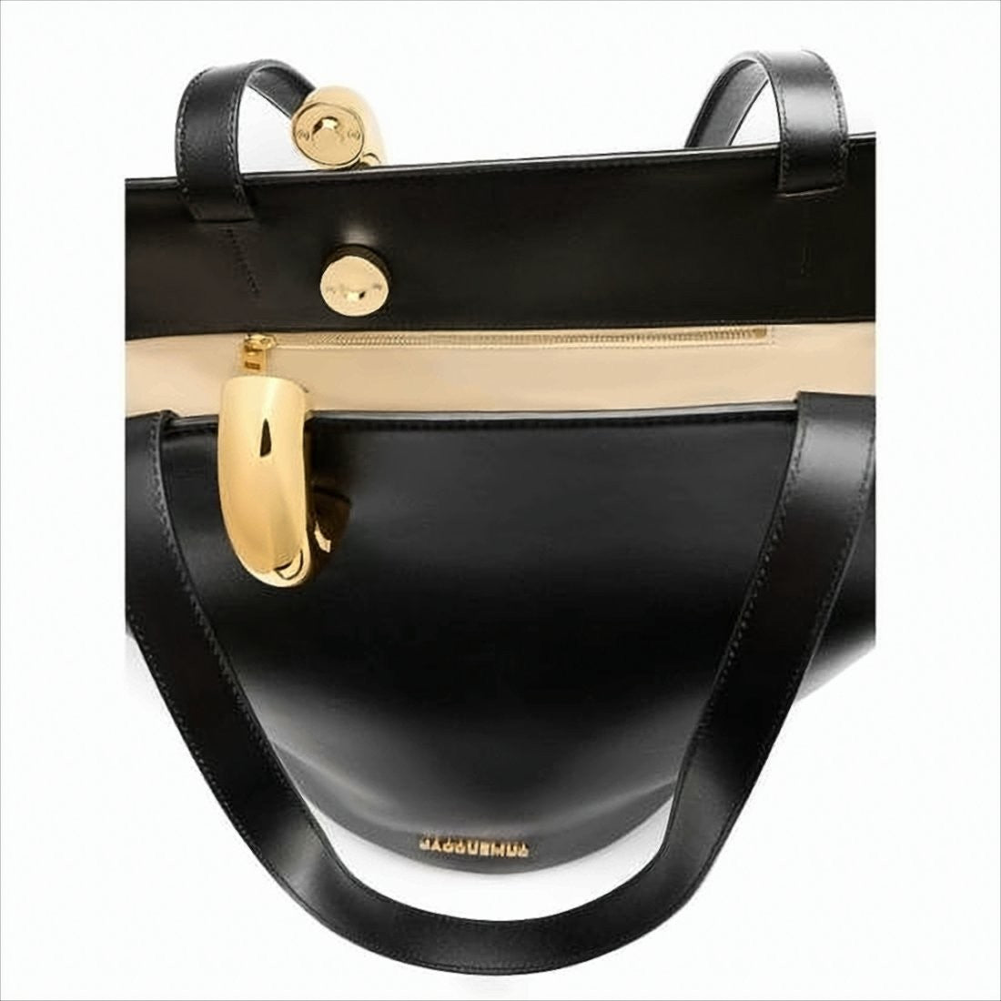 Jacquemus Structured Black Leather Shoulder Bag With Gold Hardware