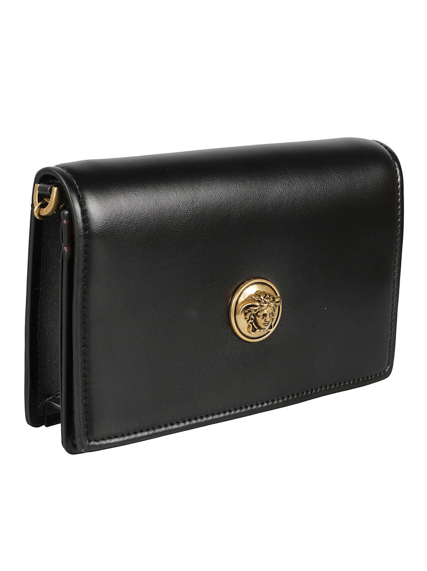 Versace Rectangular Black Lambskin Leather Bag With Medusa Emblem