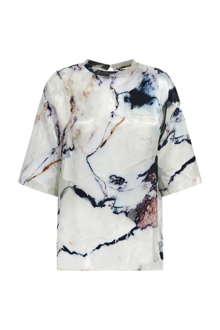 Roberto Cavalli Marble Pattern T-Shirt With Wide Sleeves