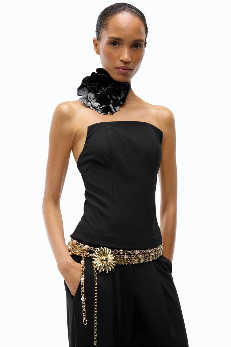 Pinko Black Polyester-Viscose Blend Strapless Jumpsuit