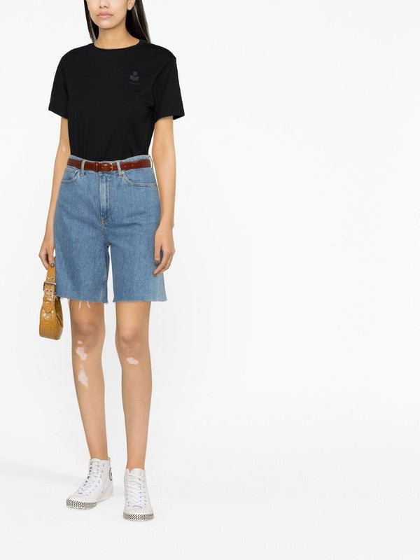 Isabel Marant Étoile Black Logo-Print Short-Sleeve T-Shirt