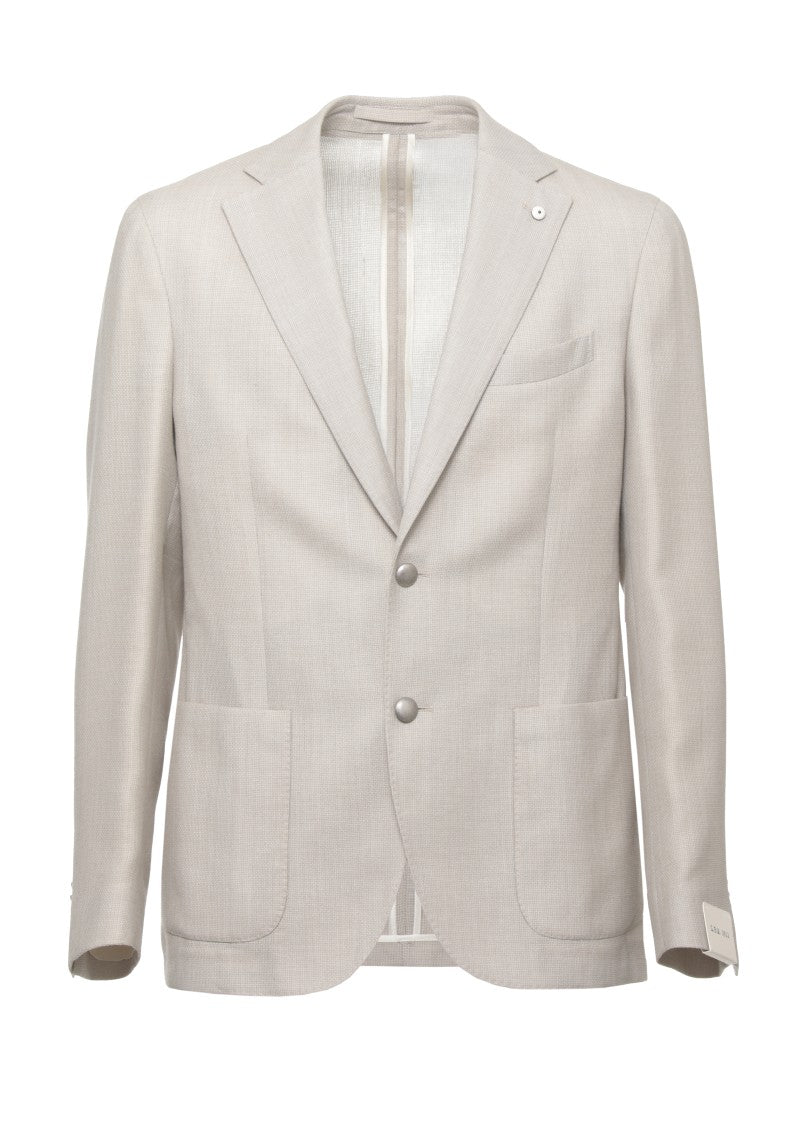 Lubiam Beige Classic Lapel Cotton-Wool Blazer
